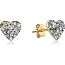 Foen Heart Mini Pırlanta Taşlı 14 Ayar Altın Tek Kadın Küpe