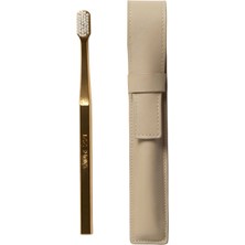 Aurezzi Gold White Medium Diş Fırçası ve Bej Deri Diş Fırçası Kılıfı