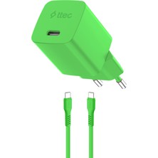 Ttec Smartcharger Gan 45W Avs Pd Neon Yeşil Seyahat Hızlı Şarj Aleti + Usb-C - Usb-C 3A Kablo