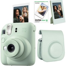 Fujifilm Instax Mini 12 Yeşil Fotoğraf Makinesi + 10'lu Film-Çerçeve ve Deri Kılıf Seti