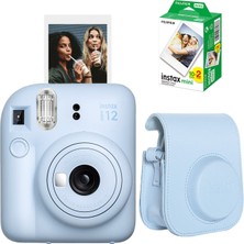 Fujifilm Instax Mini 12 Mavi Fotoğraf Makinesi + 20'li Film ve Deri Çanta Hediye Seti