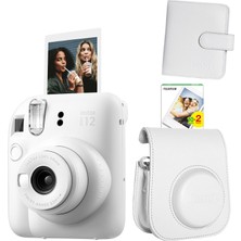Fujifilm Instax Mini 12 Beyaz Fotoğraf Makinesi + 20'li Film ve Deri Çanta Albüm Hediye Seti
