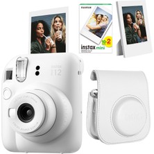 Fujifilm Instax Mini 12 Beyaz Fotoğraf Makinesi + 20'li Film Çerçeve ve Deri Kılıf Seti