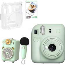 Fujifilm Instax Mini 12 Yeşil Fotoğraf Makinesi + 10'lu Film Şeffaf Kılıf ve Divoom Fairy Ok Yeşil Karaoke Mikrofonlu Fm Radyolu Bluetooth Hoparlör Seti