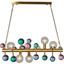 Bubble Metal Mat Gold Şeffaf Cam Detaylı Yatay Sarkıt Avize
