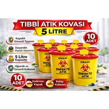 Bezos Tıbbi Atık Kovası 5 Litre 10 Adet Kapaklı Tıbbi Atık Kutusu Enfekte Atık Kovası