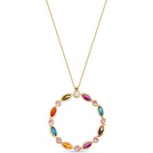 Orena Jewelry Pırlanta Taşlı Multicolor 14 Ayar Altın Kadın Kolye