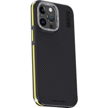 Gees Global Joko Apple Iphone 15 Pro Max Kılıf Aramid 600D Kevlar Karbon Fiber Magsafe Kapak - Sarı