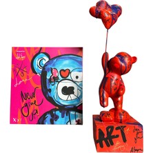Aslı Sayan Ayakta Duran Balonlu Ayıcık Pop Art Kırmızı Dekoratif Heykel