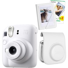 Fujifilm Instax Mini 12 Beyaz Fotoğraf Makinesi + 20'li Film Mini Albüm ve Deri Kılıflı