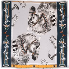 Lumoths Delusion Atlar ve Yılanlar Gri Ipek Twill Kadın Eşarp 90 cm