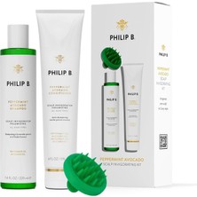 Philip B. Peppermint Avocado Scalp Invigorating Şampuan + Saç Kremi ve Saç Derisi Masaj Aleti Bakım Seti