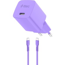 Ttec Smartcharger Gan 45W Avs Pd Neon Mor Seyahat Hızlı Şarj Aleti + Usb-C - Usb-C 3A Kablo
