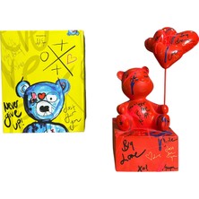 Aslı Sayan Oturan Balonlu Ayıcık Pop Art Kırmızı Dekoratif Heykel