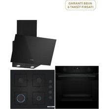 Bosch UA736EA0T Serie 4 Buhar Destekli Fırın + POP6C6P31O Serie 4 Cam Ocak + DWK63PJ60T Serie 2 Siyah Davlumbaz Ankastre Set
