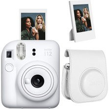 Fujifilm Instax Mini 12 Beyaz Fotoğraf Makinesi + Çerçeve ve Deri Kılıf Seti