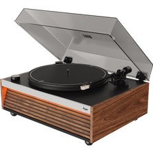 HYM Originals Lumi Aux Rca Çıkışlı All-In-One Dahili Bluetooth Hoparlörlü Işıklı Ceviz Retro Pikap Plakçalar