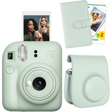 Fujifilm Instax Mini 12 Yeşil Fotoğraf Makinesi + 20'li Filmlaporta Albüm ve Deri Kılıf Seti