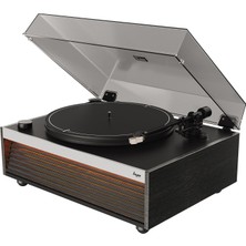 HYM Originals Lumi Aux Rca Çıkışlı All-In-One Dahili Bluetooth Hoparlörlü Işıklı Siyah Ceviz Retro Pikap Plakçalar