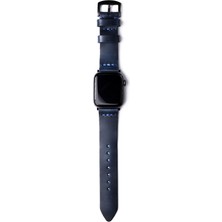 Roarcraft Apple Watch Büyük Kasa Uyumlu Indigo Mavi Deri Tek Katlı El Yapımı Akıllı Saat Kordon