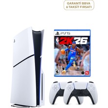 Sony Playstation 5 1 Tb Slim CD Edition Oyun Konsolu + 2. Ps5 Kol + Ps5 Nba 2K26 Nba 26