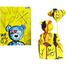 Aslı Sayan Oturan Balonlu Ayıcık Pop Art Sarı Dekoratif Heykel