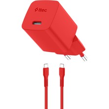Ttec Smartcharger Gan 45W Avs Pd Neon Kırmızı Seyahat Hızlı Şarj Aleti + Usb-C - Usb-C 3A Kablo