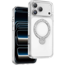 Keephone Apple iPhone 17 Pro Max Crystal Taşlı 360 Şeffaf Magsafe Standlı Telefon Kılıfı