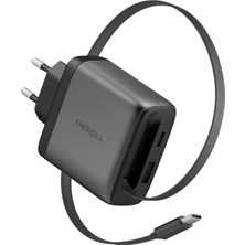 Energea Ampcharge Arc GAN65 Koyu Gri Dahili Type-C Kablolu Şarj Aleti 70 cm