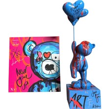 Aslı Sayan Ayakta Duran Balonlu Ayıcık Pop Art Mavi Dekoratif Heykel