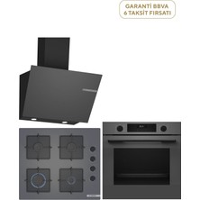 Bosch HUA717BN0T Serie 4 Antrasit Gri Buhar Destekli Fırın + POP6C9P31O Antrasit Gri Ocak + DWK66PJ70T Serie 4 Gri Davlumbaz 3'lü Ankastre Set