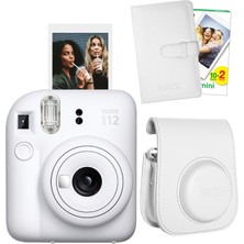 Fujifilm Instax Mini 12 Beyaz Fotoğraf Makinesi + 20'li Film Laporta Albüm ve Deri Kılıf Seti