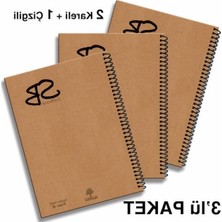 Esranın Dünyası A5 3'lü Defter Seti, 420 Sayfa, Hafif Kağıt ve Kraft Kapak
