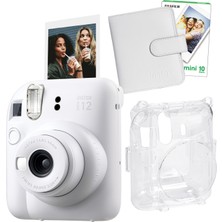 Fujifilm Instax Mini 12 Beyaz Fotoğraf Makinesi + 10'lu Film Kare Albüm ve Şeffaf Kılıf Seti