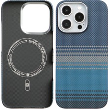 Deercase iPhone 16 Pro Mavi Premium Karbon Fiber Darbe Emici Lüks Kamera Korumalı Magsafe Uyumlu Telefon Kılıfı