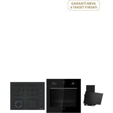 Siemens EO6C6PP30O Siyah Cam Gazlı Ocak + HB012FBB1T Iyah Ankastre Fırın + LC63KPJ60T Cam Duvar Tipi Davlumbaz Ankastre Seti