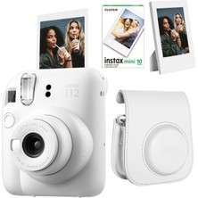 Fujifilm Instax Mini 12 Beyaz Fotoğraf Makinesi + 10'lu Film Çerçeve ve Deri Kılıf Seti