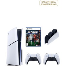 Sony Playstation 5 Slim Standart 1 Tb+ 2. Beyaz Dualsense + Şarj + Ps5 FC26 CD