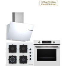 Bosch HUA736EV0T Serie 4 Fırın POP6C2P31O Cam Ocak DWK66PJ20T Serie 4 Davlumbaz Beyaz Ankastre Set