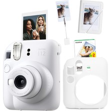 Fujifilm Instax Mini 12 Beyaz Fotoğraf Makinesi + 20'li Film Kıskaçlı Stand Mini Albüm ve Silikon Kılıf Seti