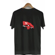 Zenviaa 1 Mayıs Emek ve Dayanışma Bayraklı Emekçi Baskılı Bisiklet Yaka T-Shirt - Siyah Zenvi