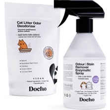 Docho Kedi Kumu Koku Giderici Aktif Karbon 400 gr ve Koku ve Leke Çıkarıcı Enzimatik Sprey 500 ml Seti