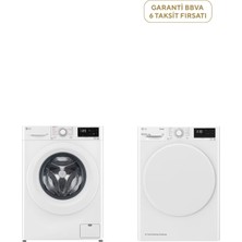 LG F4V3VYW3WE 9 kg 1400 Devir Çamaşır Makinesi + RH90V3AV0N A Enerji Sınıfı 9 kg Çamaşır Kurutma Makinesi
