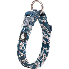 True Love Mavi Çiçek Desenli Neoprene Süngerli Köpek Boyun Tasması