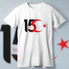 Zenviaa 15 Temmuz Demokrasi ve Milli Birlik Günü Ay Yıldız Baskılı T-Shirt - Beyaz ZENVIAAC12