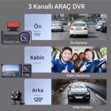 Eco Lounge A-98 Wifi Full Hd 3 Kameralı Araç Içi Güvenlik Kamerası + Park Modu Kablosu Ön-Arka-Iç Kayıt,dashcam