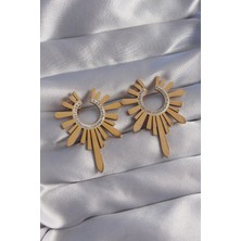 316L Çelik Gold Renk Zirkon Taşlı Güneş Figürlü Küpe 5886 - 6352-4339