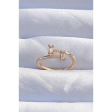Pirinç Gold Renk Zirkon Taşlı Geometrik Ayarlanabilir Yüzük 5886 - 6768-5287