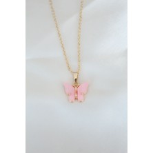 Gold Kaplama Pembe Sedefli Kelebek Kolye 5886 - 5963-7236