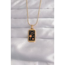 316L Çelik Gold Renk Siyah Mineli Yıldız Figür Tarot Kolye 5886 - 3086-7263